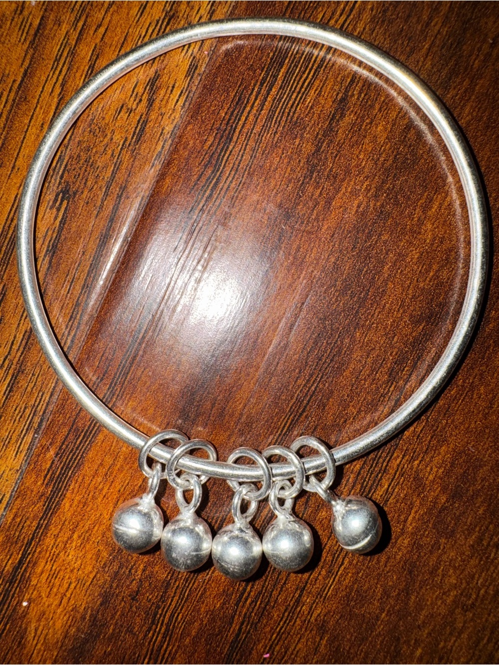 Sterling Silver Charm Bangle Bracelet with Five Ball Charms